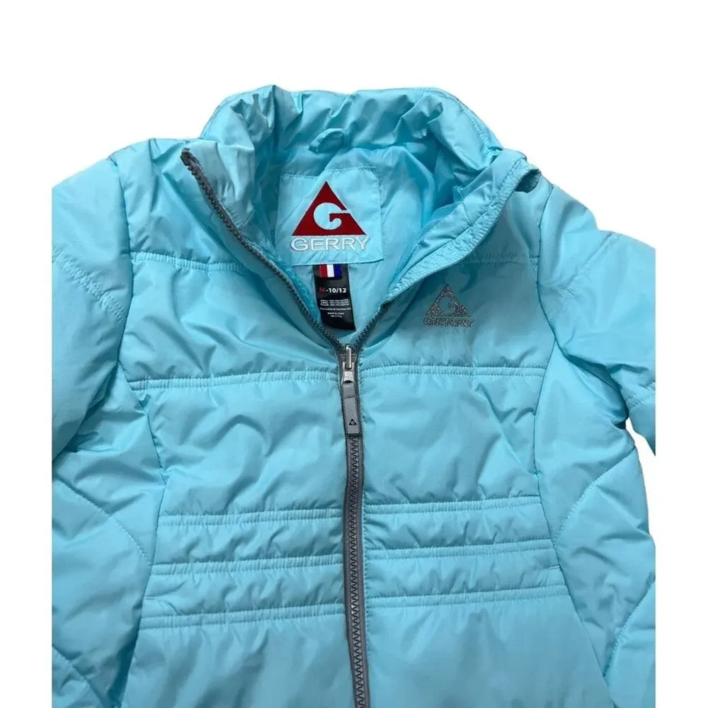 Gerry Girls Size M (10-12) Puffer Coat Jacket Light Blue Front Zip‎ Lightweight
